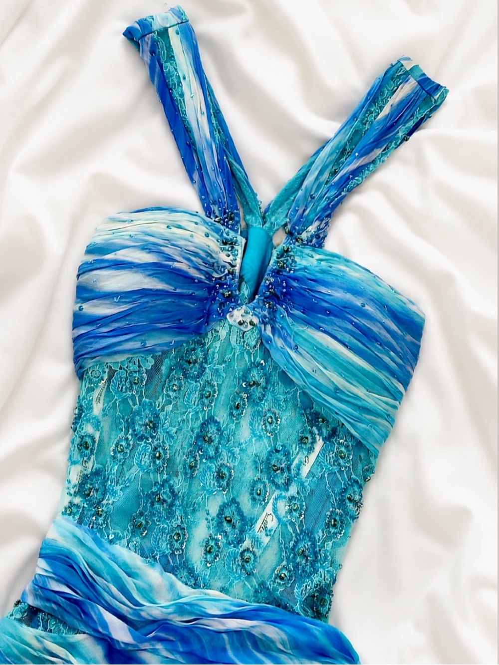 Vintage Ocean Blue Embellished Dress